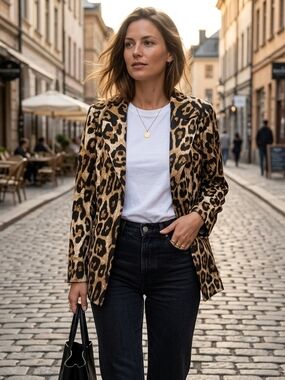 Source Unknown Leopard Print Blazer in Tan and Black